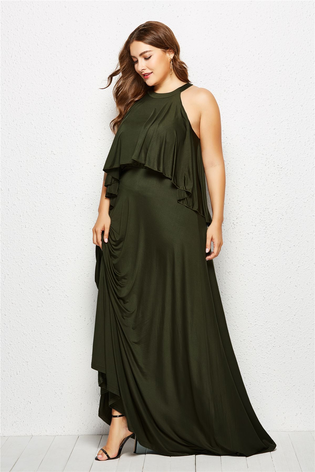 new plus size long hanging neck strapless sleeveless dress NSLM33253