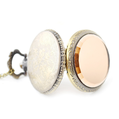 Boshiya Watch Accessories Wholesale Brown Glass Double Globe Pocket Watch Unisex Casual Quartz Retro Pocket Watch