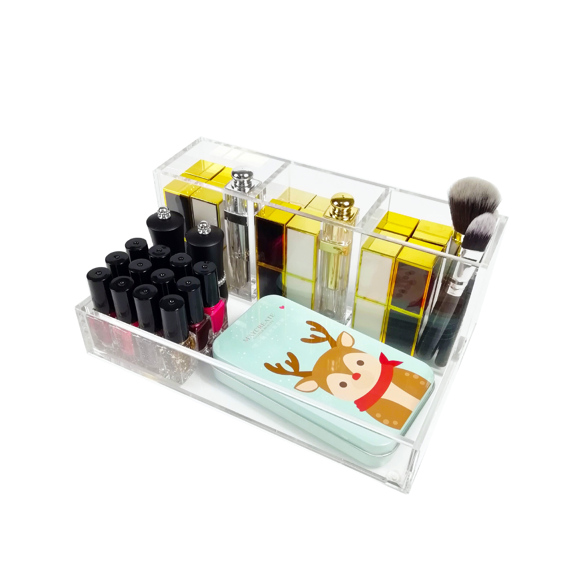 简约亚克力桌面收纳盒，厂家直销 可定制logo四格口红粉饼收纳盒