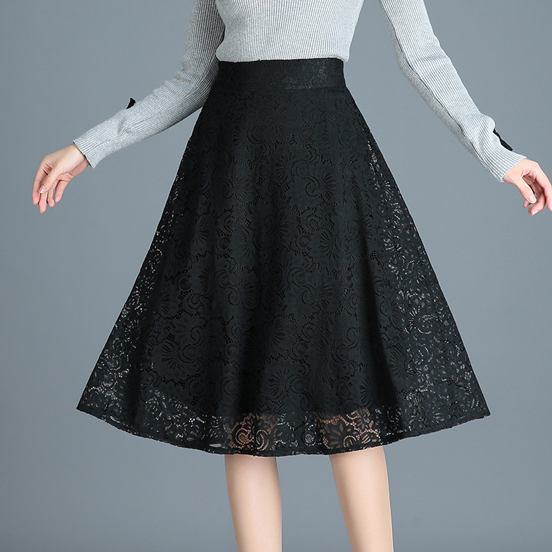 Autumn and winter lace half-length skirt...