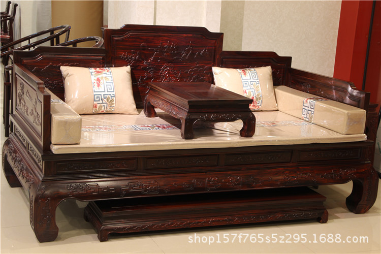 印尼黑酸枝红木罗汉床雕山水罗汉沙发东阳红木家具成套|ru