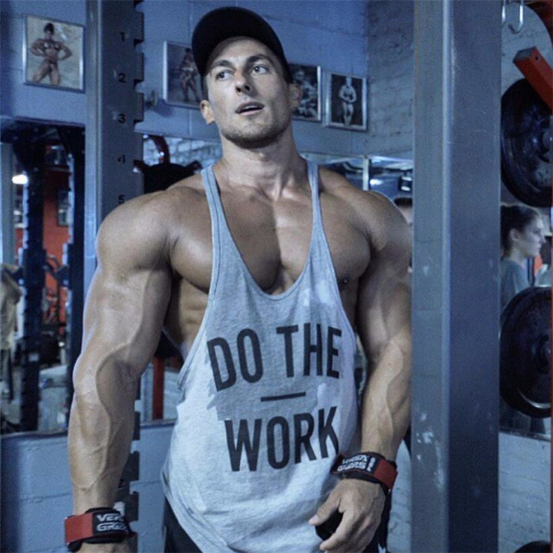 Impresión popular de la letra HACEN EL TRABAJO músculo fitness chaleco ejercicio profundo excavación algodón deportes chaleco en forma de I para hombres