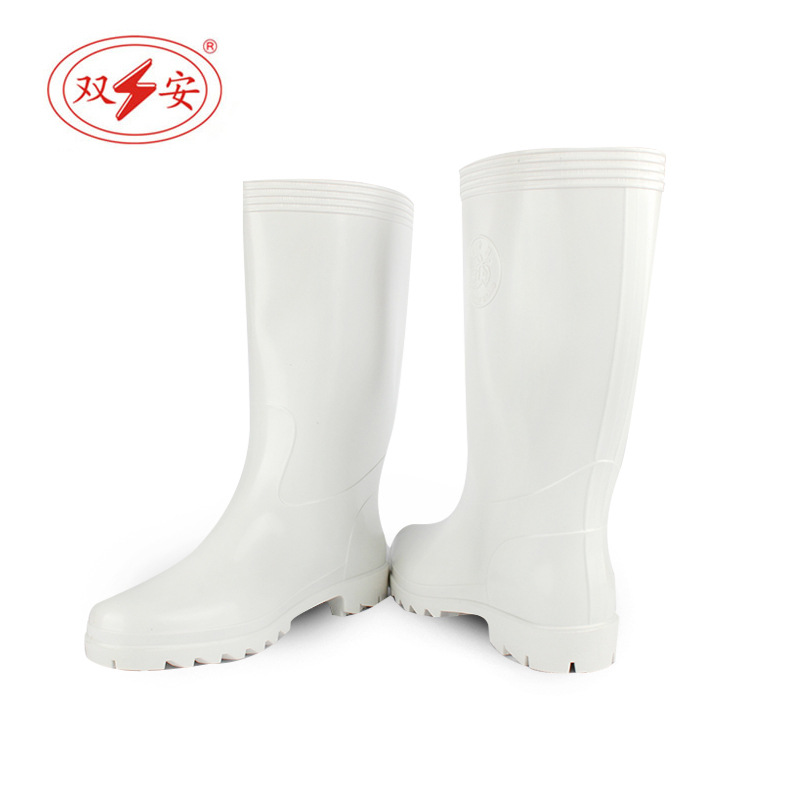 批发双安耐油耐酸碱靴 白色食品靴 卫生男女高筒劳保雨靴长筒广州