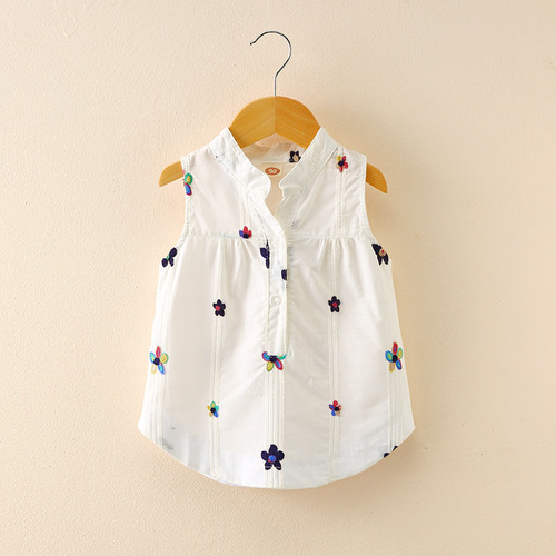 Women's and Girls'  Summer V-Neck Casual Blouse with Puff Sleeve and Embroidered Floral Design
