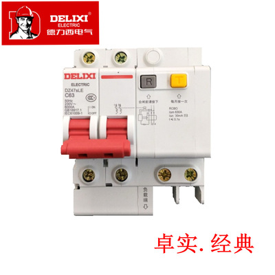 德力西空氣開關斷路器 DZ47SLE 2P+N C63A 家用總開關 總漏電開關