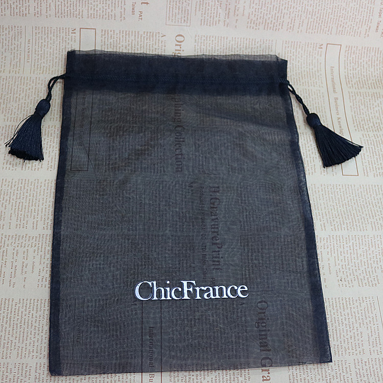 黑色珠宝首饰礼品珍珠纱袋 化妆品毛绒玩具拉绳束口透明欧根纱袋