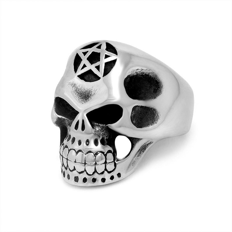 Personality Ghost Head Skull Titanium Steel Ring Men Domineering Ring Hair Stylist Pentagram Jewelry SA576