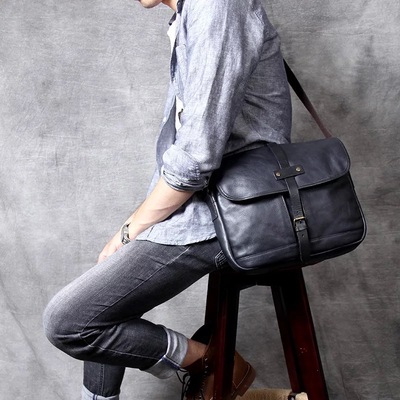 廠家批發新款複古真皮男包頭層牛皮手工單肩包通勤包植鞣皮斜挎包