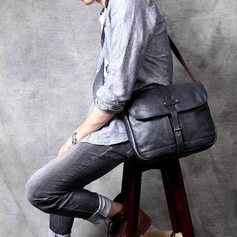 廠家批發新款複古真皮男包頭層牛皮手工單肩包通勤包植鞣皮斜挎包