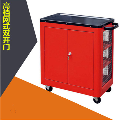 汽保汽修车间维修工具车多功能手推三层网式双开门移动零件柜带锁|ru