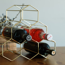 北歐裝飾 創意縷空鐵藝紅酒架酒吧金屬擺件電鍍玫瑰金酒瓶擺放