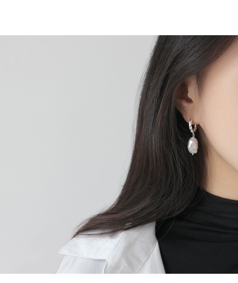 Women'S Gender Et297 Korean Style S925 Sterling Silver Stud Earrings Baroque Pearl Twist Ring Female Stud Earrings Eardrops Silver Earrings
