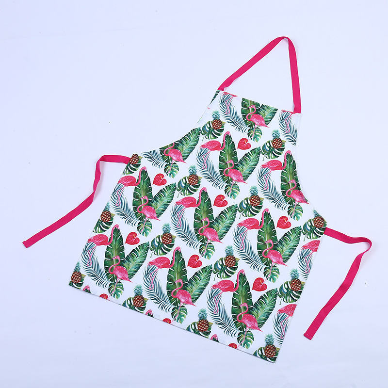 围裙 棉麻布艺无袖印花防油围裙批发简约厨房几何棉麻防污围裙