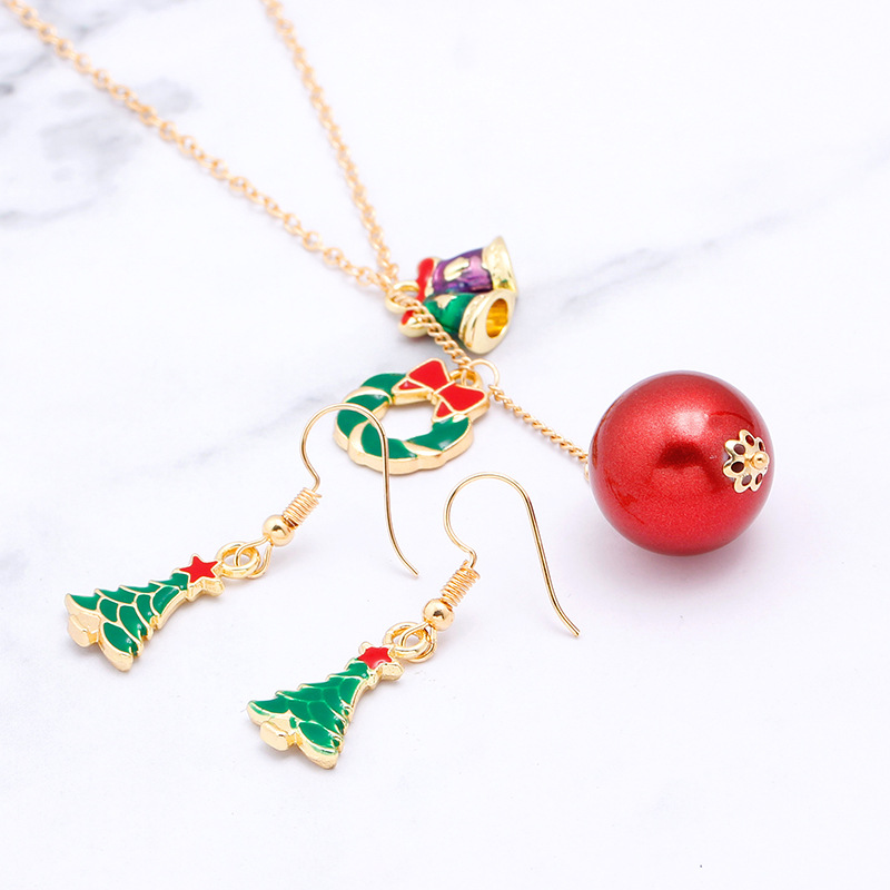 European And American New Ladies Christmas Drip Series Bell Snowman Wreath Santa Claus Necklace And Earrings Suite display picture 10