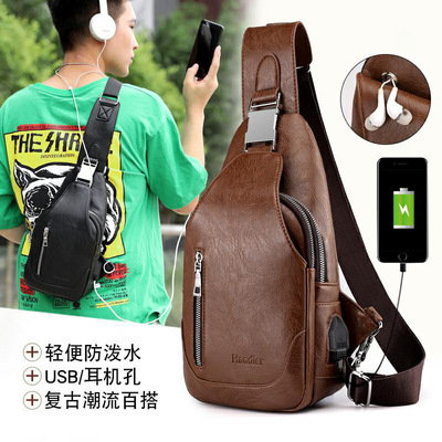 Cross-border sourcing man Double pull High-capacity fashion leisure time Versatile Lock catch One shoulder Diagonal Chest pack Rode man