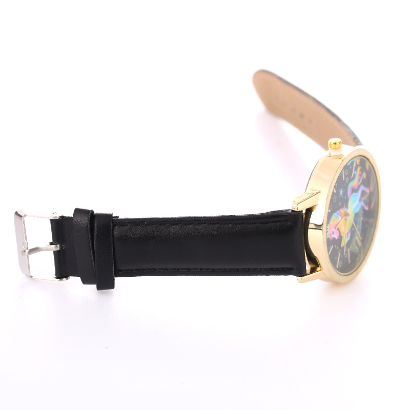 Fashion gold shell casual ladies belt quartz colorful fivepointed star horse unicorn pattern watch wholesalepicture3