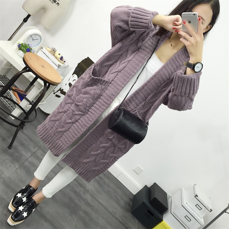 Autumn and Winter New Sweater Women's Coat Loose Mid-length Korean Style Large Size Coarse Wool Twist Knitted Sweater Thickened Cardigan