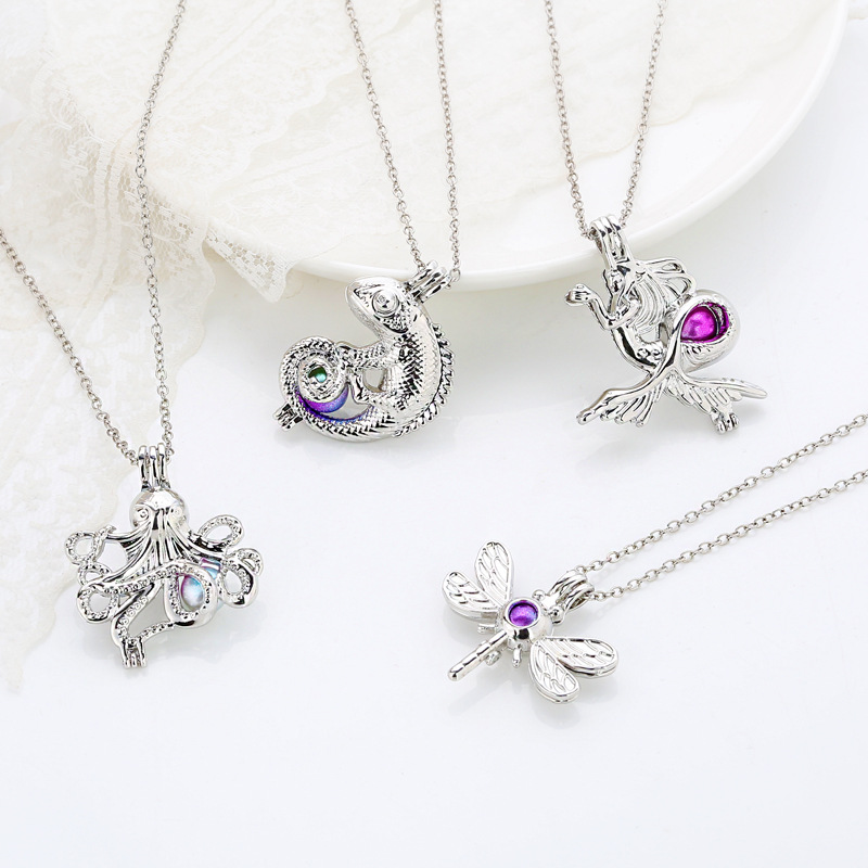 Wholesale Jewelry Luminous Hollow Owl Mermaid Cage Pendant Necklace Nihaojewelry display picture 11