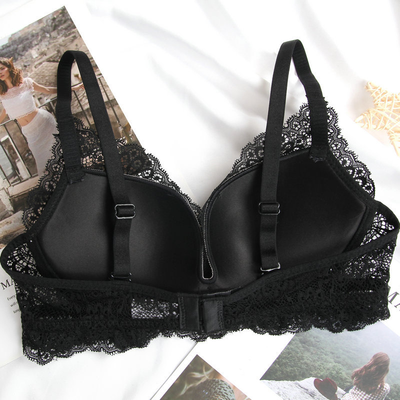 3285 # Vinifang New Sexy Lace Embroidery No Steel Ring Comfortable Gathering Underwear Bra Set_voghion.com