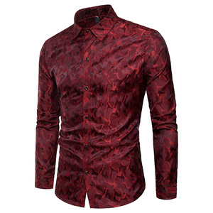Men’s Shirts Bright Camouflage Design Silk Cloth Fashion Turn-lapel 