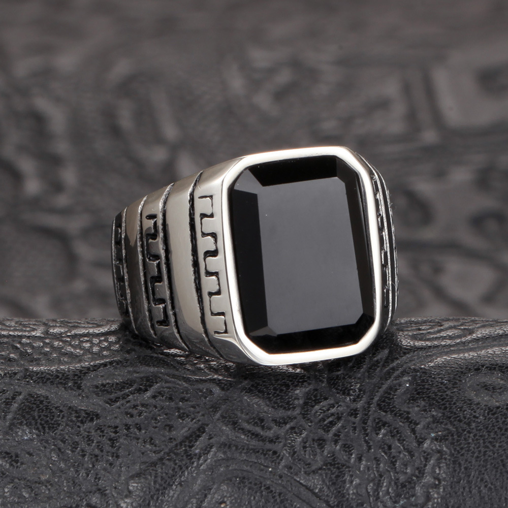 12, 7 Ring Size 1 Piece Quantity Daily, Street Occasion Hip-hop Rock Streetwear Geometric Stainless Steel Inlay Artificial Gemstones Men's Wide Band Ring