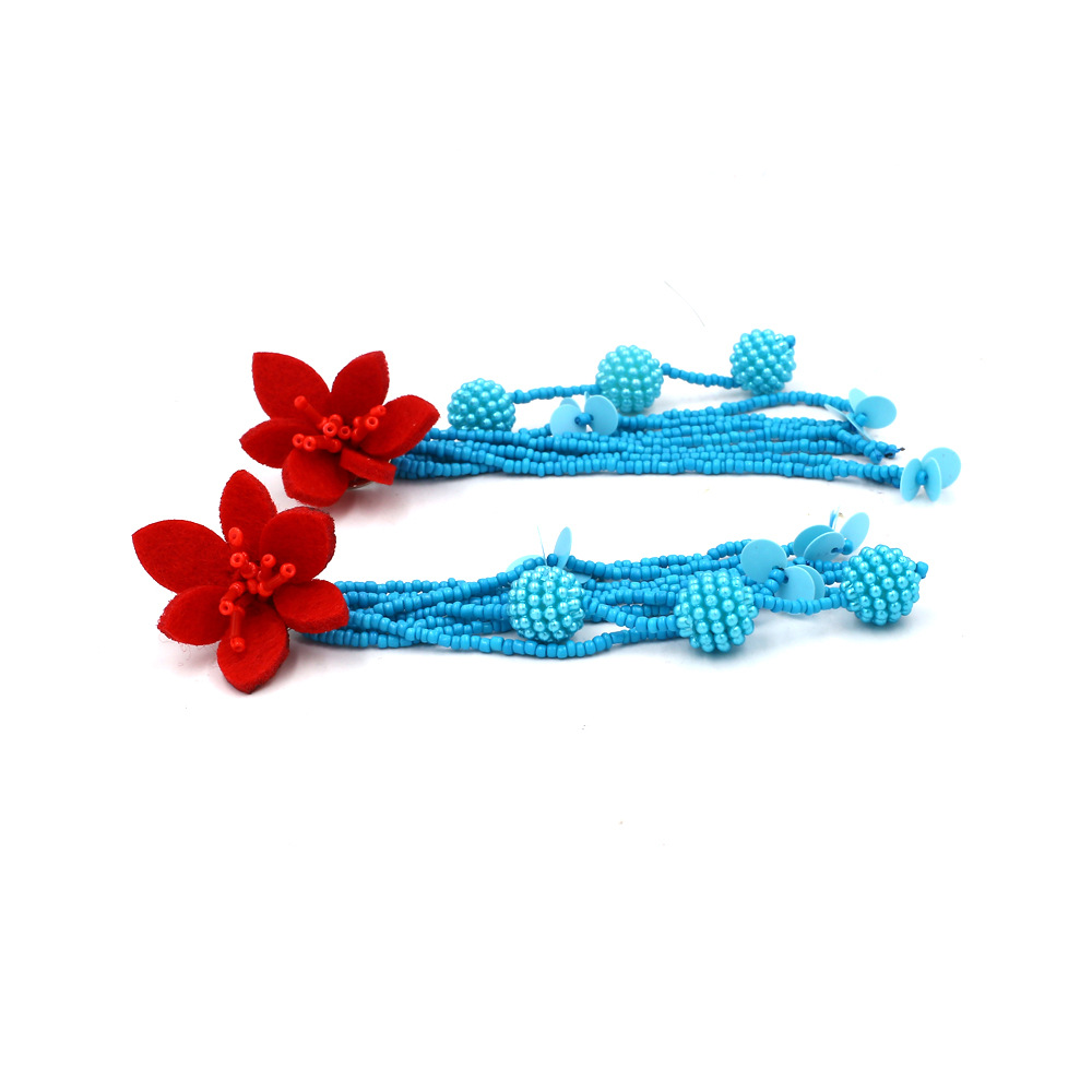 Women's Gender 1 Pair IG Style Retro Flower Beaded Tassel Cloth Resin Drop Earrings