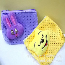 卡通公仔点点植绒零钱包 毛绒卡通手机包 零钱袋 小包包 多用途