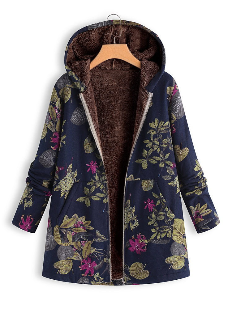 Foto real de abrigo de algodón compuesto grueso con capucha y cremallera de manga larga para mujer, abrigo de algodón de longitud media con estampado de Amazon image 13