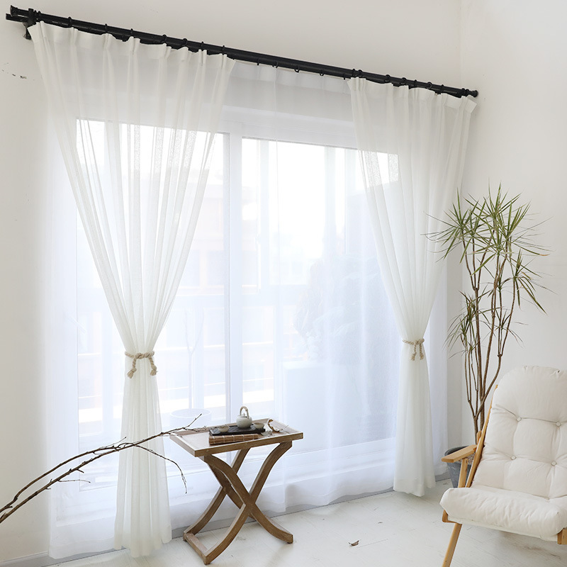 Nordic simple modern cotton and linen curtain solid color gauze curtain special clearance finished balcony window screen finished white gauze special offer