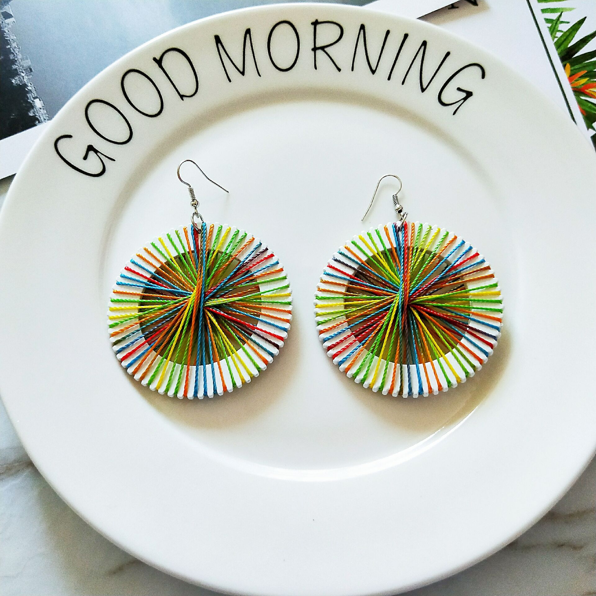 Korean Covered Wire Round Wooden Earrings display picture 6