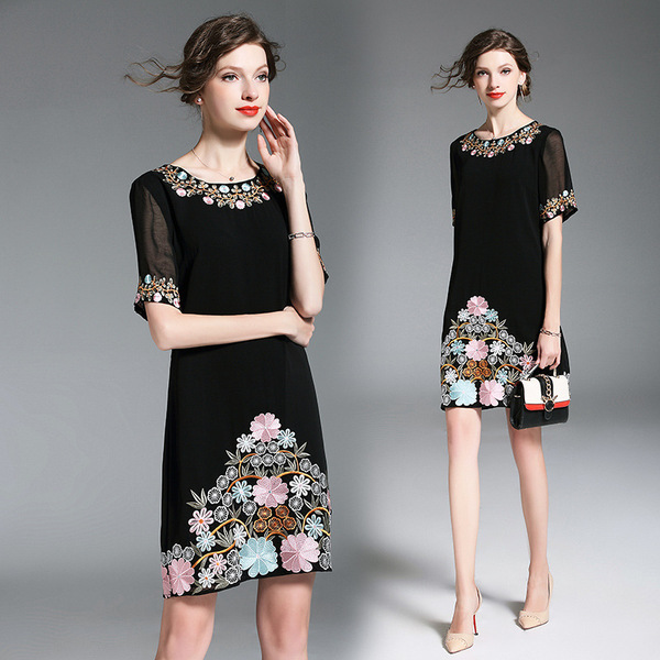black chiffon embroidered dress
