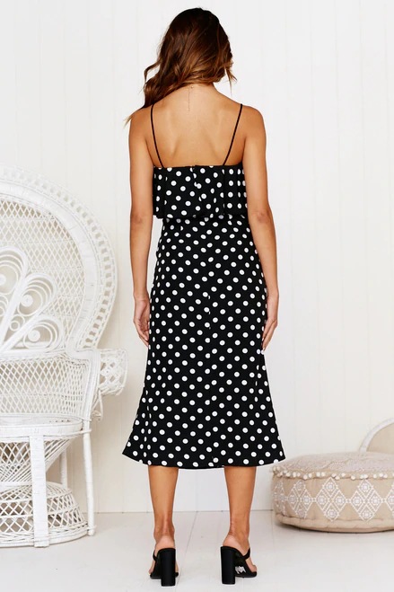   Ladies Fashion Polka Dot Print Sling V-neck Dress Set NSYF1097