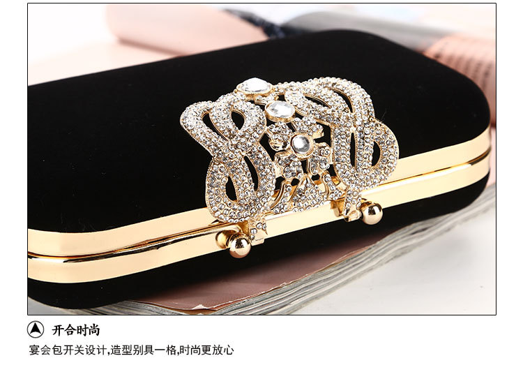 225g Weight Polyester Lining Material Buckle Closure Type Single Shoulder Strap Strap Type Evening Bag Bags Type Solid Color Pattern Fashion Style Royal Blue, Red, Wine Red, Black Color Small Size Retro Crown Diamond Diamond-studded Suede Evening Bag 6