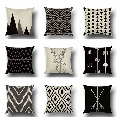 18'' Cushion Cover Pillow Case Nordic black and white geometric pattern linen pillow case modern triangle Abstract lattice sofa pillow