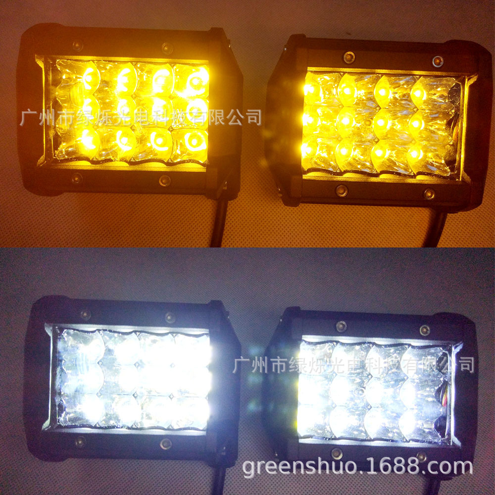 厂家直销72w三排工作灯白黄双色灯汽车前大灯越野工作灯4英寸