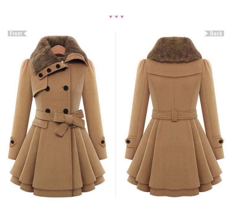0046 new European and American women's slim fit long woolen coat double-breasted padded coat + belt