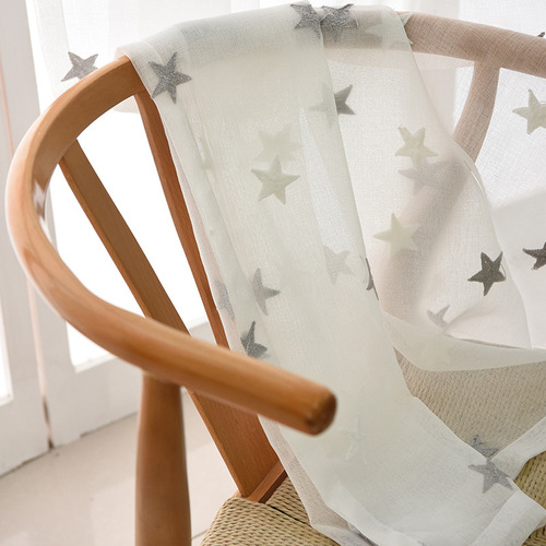 Simple Small Star Cotton Thread Embroidered Window Gauze Living Room Bedroom Study Balcony Partition White Gauze Curtain Curtain Fabric Match Gauze