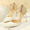 European and American Style Sexy nightclub women’s high heel hollow shallow mouth pointed color gradient sequins with sa