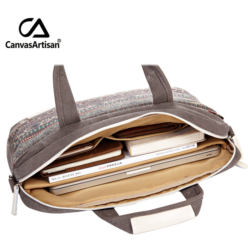새로운 도착 캔버스 민족 스타일 싱글 숄더 핸드 헬드 크로스 바디 3 목적 가방 애플 맥북 샤오 미 노트북 가방