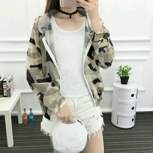 防晒衣女新款迷彩印花上衣女轻薄透气外套服室内空调衫室外沙滩服