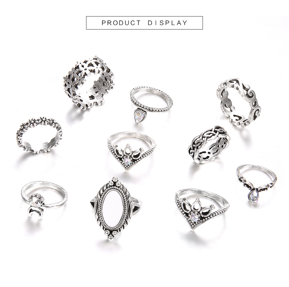 Fashion New Style Opal Diamond Crescent Flower Geometric Ring Set display picture 3