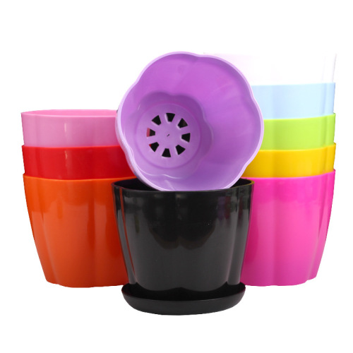 Resin Petal Planter, Colorful Round Green Plant Succulent Ceramic-like Planter, Pumpkin-shaped Vertical Pattern Plastic Flower Pot Wholesale Manufacturer