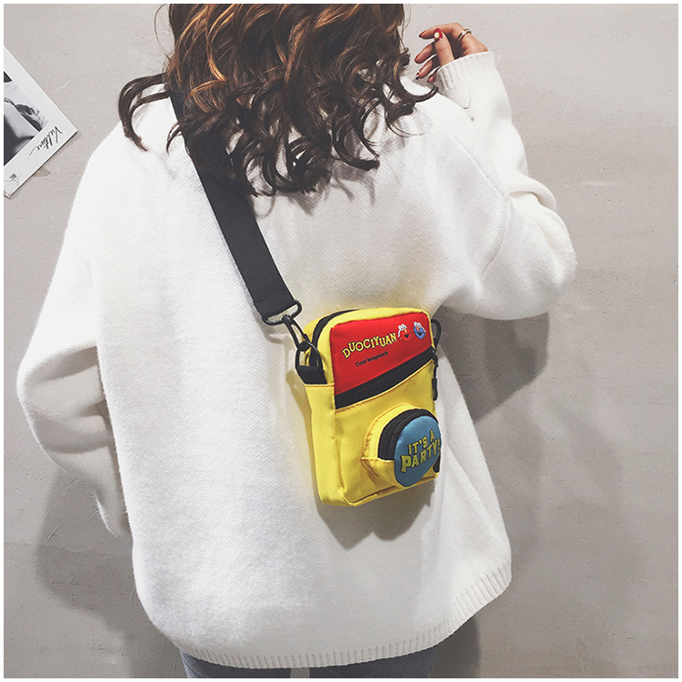 Female Canvas Wide Shoulder Strap Cartoon Cute Mobile Phone Bag Female Cool Color Matching Small Bag display picture 37