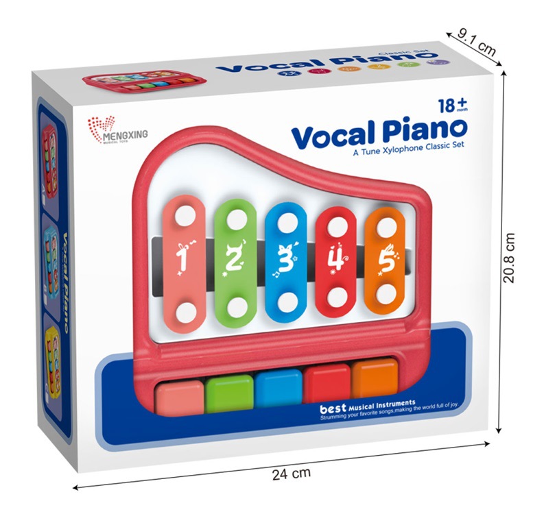 Musician cartoon tripod 5-key hand-knocking Piano Red and Yellow 2-color playing musical instrument percussion toy children's musical instrument toy