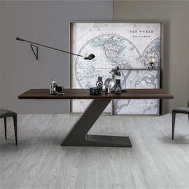 现代简约老板办公桌 大板长方形实木会议桌创意铁艺工作台可定制