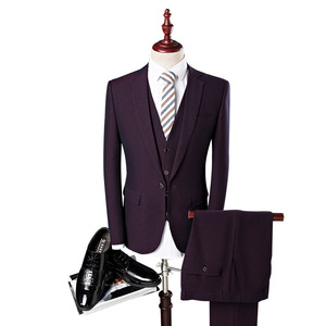 Bridegroom suit men’s three piece wedding dress best man small suit slim business professional suit purple