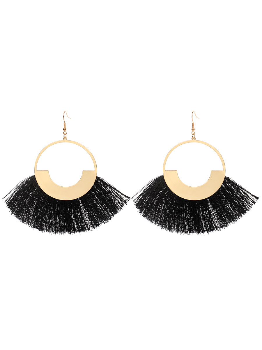 23g Weight No Inlaid Inlay Material Earrings Classification Travel, Birthday Occasion Sector Pattern Women'S Gender Ethnic Style Style Grey, Rose Red, Beige, Pink, Red, Green, Blue, Black Color Bohemian Red Retro Ethnic Style Triangle Cotton Thread Tassel Earrings 20