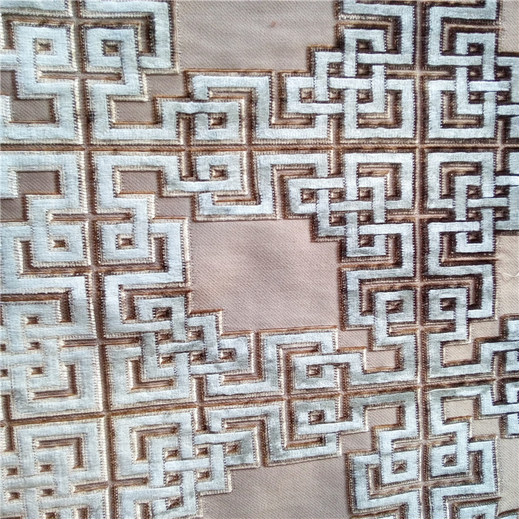 网格窗花图案色织梭织提花割绒面料适用沙发 装饰