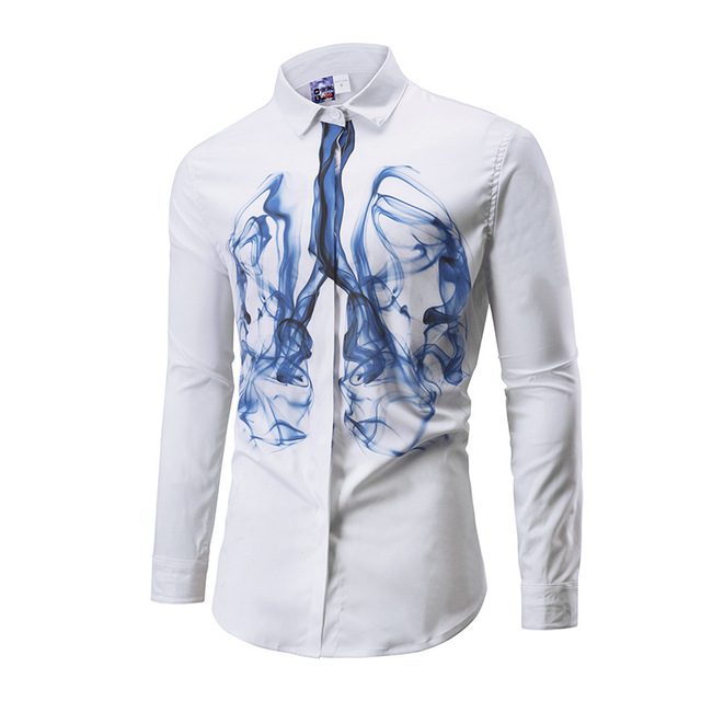 spring new creative 3-D smoke lung Print Long Sleeve Shirt 