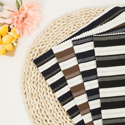 现货小批针织彩条 色织罗纹 金丝彩条罗纹 紧身打底衫面料|ms